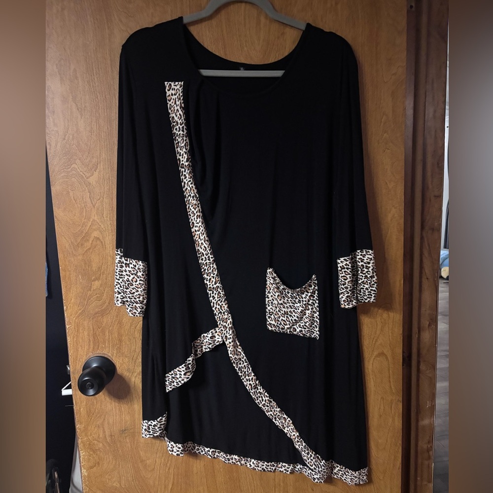 Black top with Leopard Print Accents